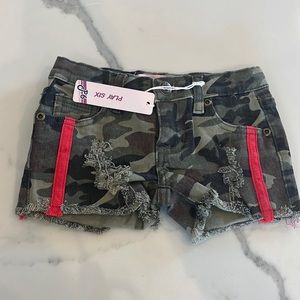 Brand new with tags play six camouflage denim shorts with red stripe size 5